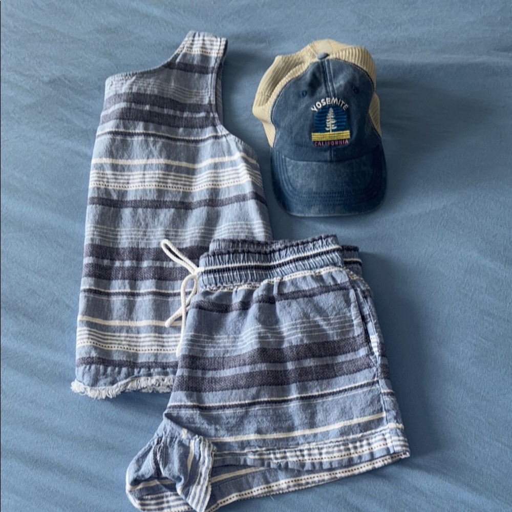 Striped Blue and White Tank and Shorts Set